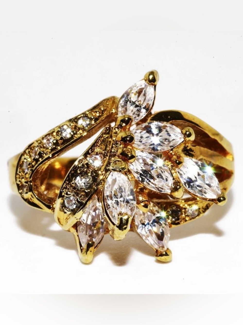 Marquise Cluster Cocktail Ring Cubic Zirconia Gold Over Sterling Silver 925